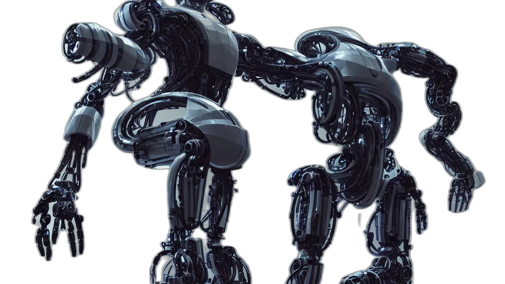 robot, 3d render, cyberpunk, concept art, robotic, cybernetic, symbiosis, thick transparent PNG cut-out