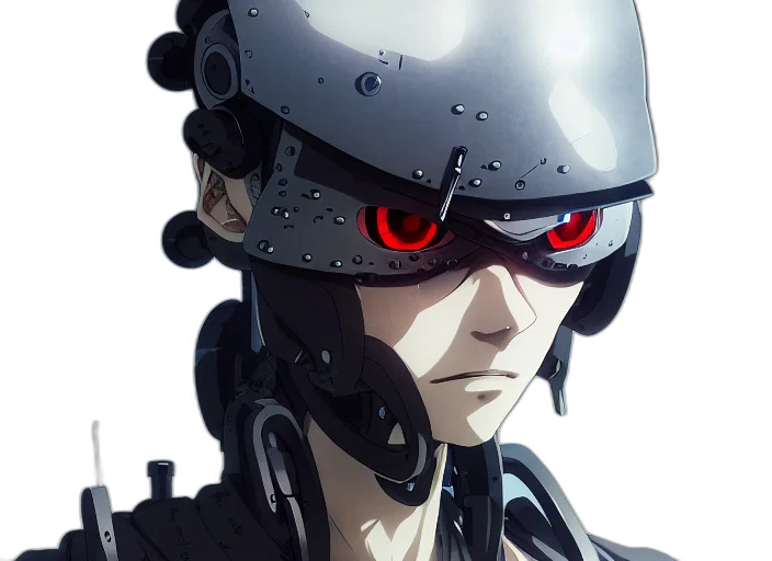 robot, mask, face, hat, cyberpunk, concept art, anime, comic book art transparent PNG cut-out