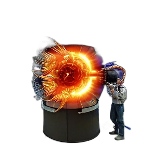 robot, weapon, furniture, mask, concept art, 3d render, outer space, fire transparent PNG cut-out