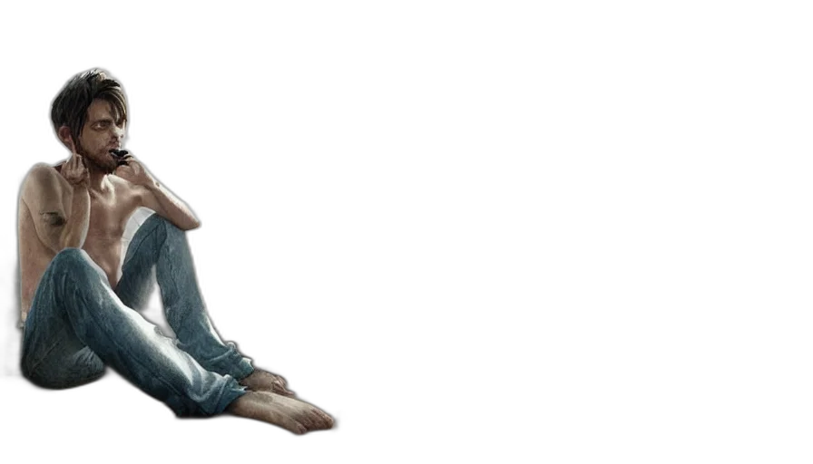 concept art, 3d render, photorealistic, pixel art, blue, young, guy, sitting transparent PNG cut-out