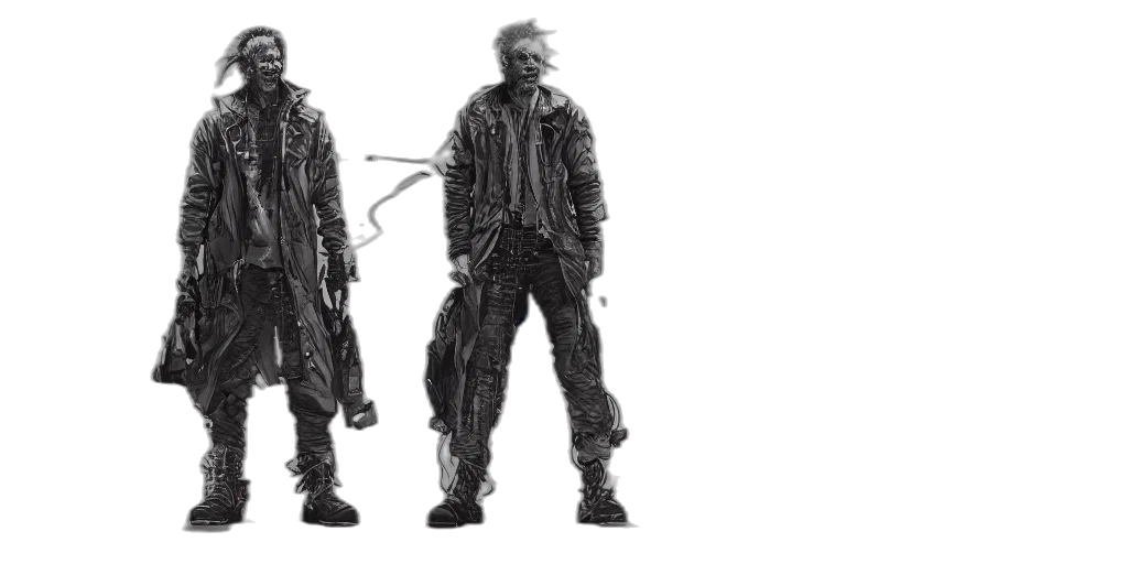 jacket, hair, staff, weapon transparent PNG cut-out