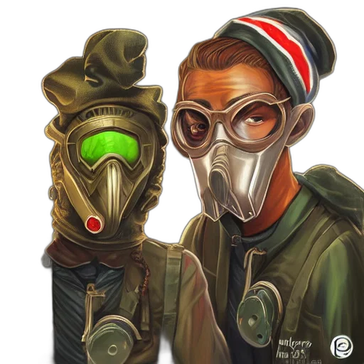 mask, weapon, concept art, comic book art, cyberpunk, fantasy art, green, elfs transparent PNG cut-out