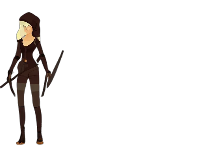 staff, concept art, cartoon, pixel art, comic book art, earth tones, female, thief transparent PNG cut-out