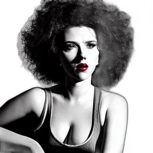 hair, photorealistic, cartoon, comic book art, scarlett, johansson, afro, wearing transparent PNG cut-out