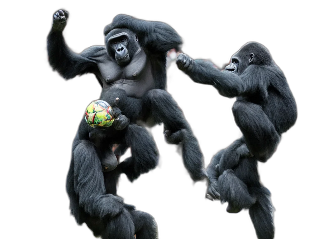 animal, concept art, photorealistic, 3d render, gorilla, jumping, head, ball transparent PNG cut-out