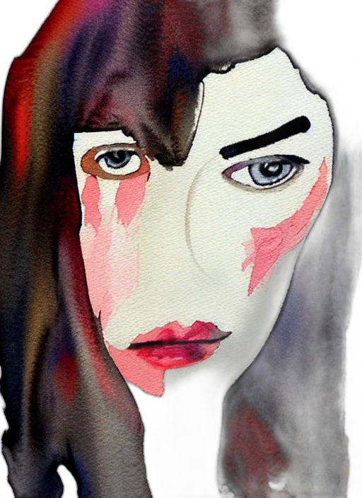 face, mask, watercolor, photorealistic, oil painting, cartoon, outer space, red transparent PNG cut-out