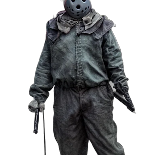 mask, jacket, creature, staff transparent PNG cut-out