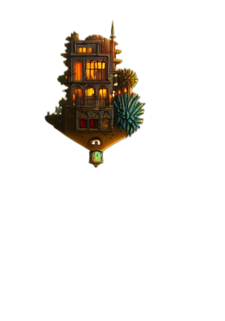 building, staff, crown, furniture, pixel art, concept art, fantasy art, 3d render transparent PNG cut-out