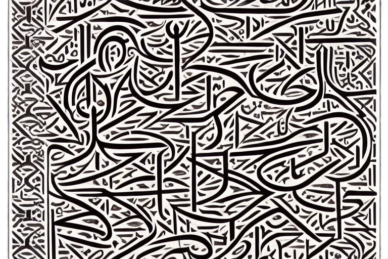 pencil sketch, comic book art, forest, monochrome, arabic, caligraphic, poster, hassan transparent PNG cut-out