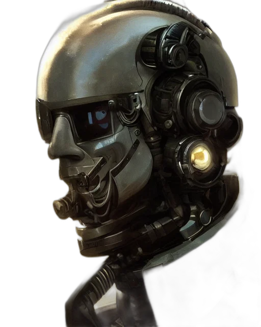 robot, mask, face, staff, concept art, cyberpunk, 3d render, photorealistic transparent PNG cut-out
