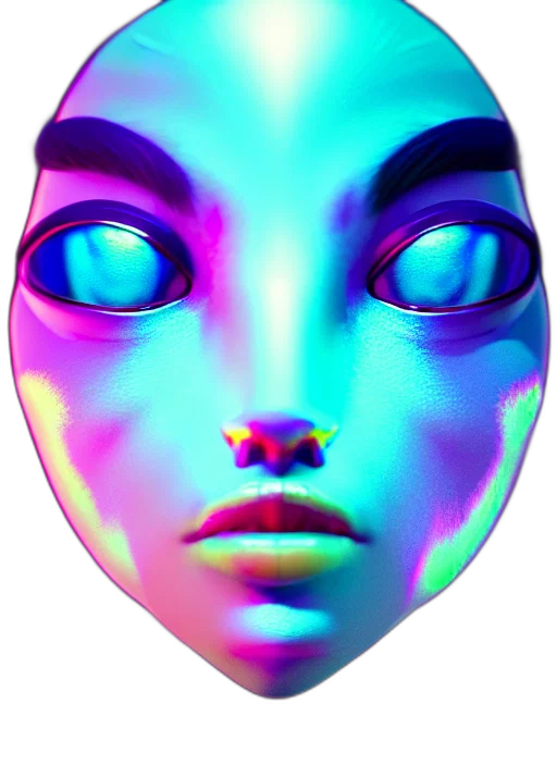 mask, face, jewelry, robot, vaporwave, 3d render, fantasy art, photorealistic transparent PNG cut-out