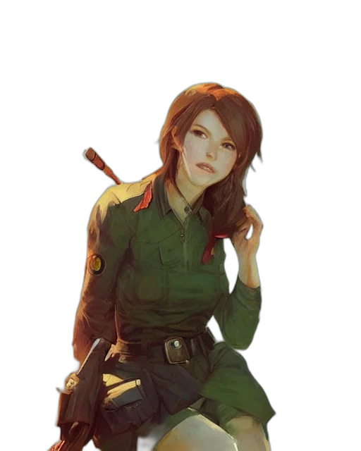 staff, jacket, weapon, face, concept art, fantasy art, pixel art, anime transparent PNG cut-out
