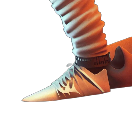 shoes, sword, weapon, robot, 3d render, concept art, photorealistic, vaporwave transparent PNG cut-out