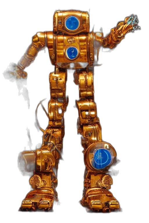 robot, staff, weapon, 3d render, concept art, golden, portrait, photo transparent PNG cut-out