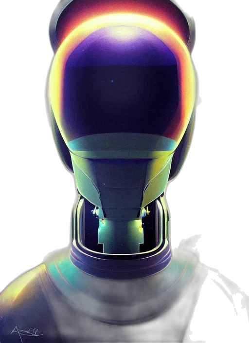 robot, bottle, mask, crown, 3d render, concept art, vaporwave, cyberpunk transparent PNG cut-out