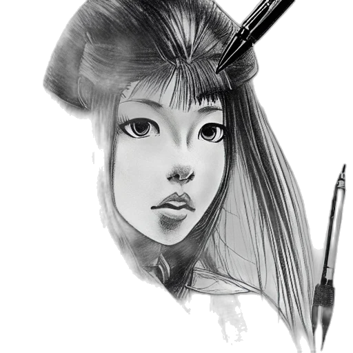 face, staff, pencil sketch, fantasy art transparent PNG cut-out