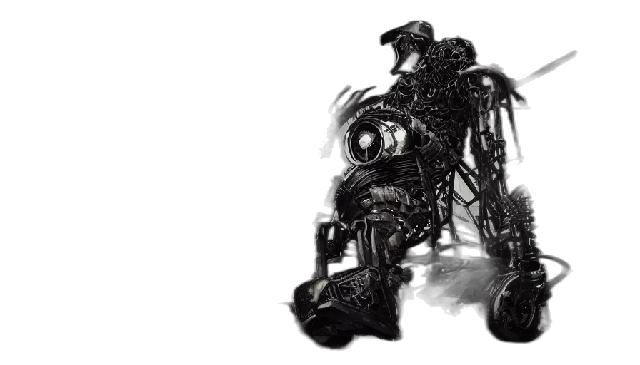 robot, weapon, concept art, cyberpunk, comic book art, fantasy art, monochrome, grunge transparent PNG cut-out