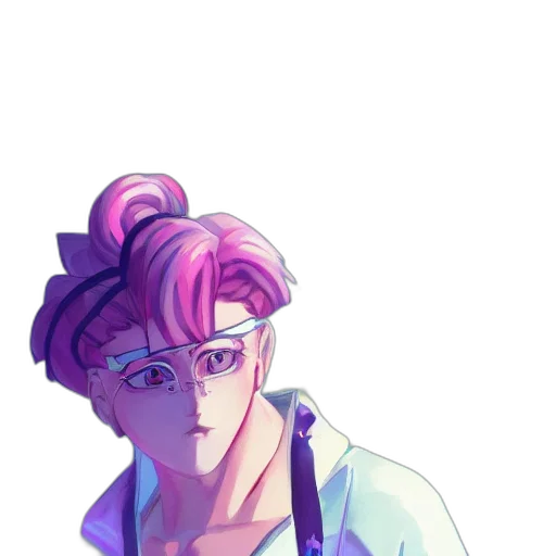 jacket, creature, staff, face, vaporwave, cyberpunk, anime, pixel art transparent PNG cut-out