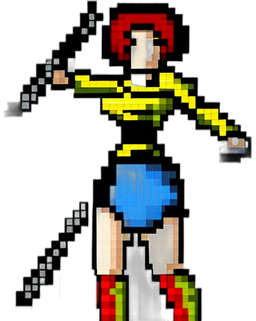 staff, weapon, sword, robot, pixel art, cartoon, concept art, comic book art transparent PNG cut-out