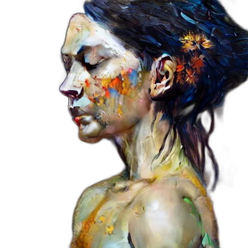 face, oil painting, photorealistic, watercolor, fantasy art, blue, golden, colorful transparent PNG cut-out