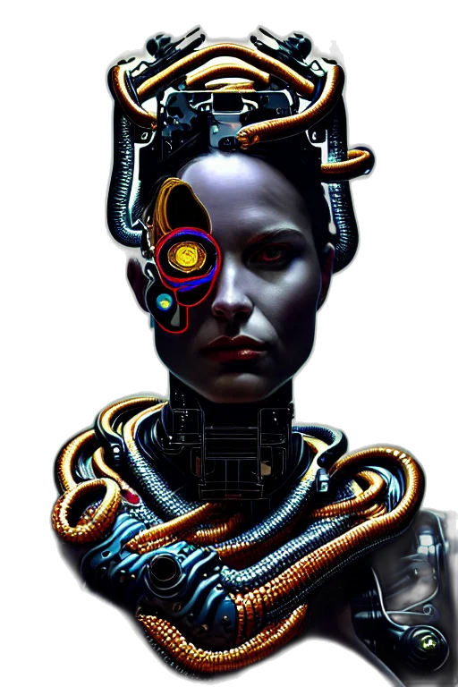 robot, mask, face, jewelry, cyberpunk, concept art, 3d render, fantasy art transparent PNG cut-out