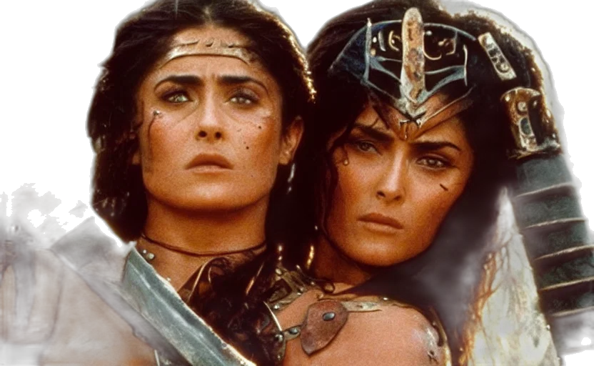 epic, photo, muscular, salma, hayek, beautiful, barbarian, warrior transparent PNG cut-out