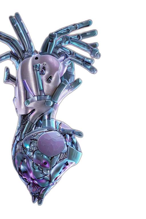 robot, jewelry, 3d render, cyberpunk, concept art, cybernetic, heart, made transparent PNG cut-out