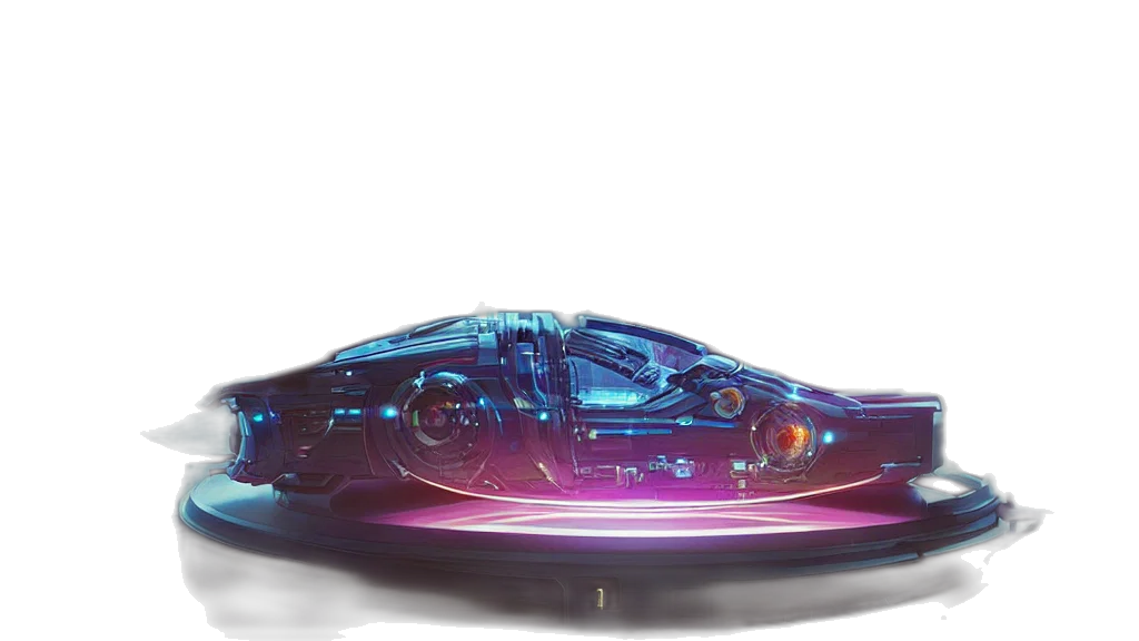 car, weapon, shoes, crown, concept art, 3d render, cyberpunk, vaporwave transparent PNG cut-out