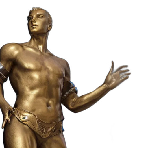 3d render, concept art, photorealistic, golden, portrait, statue, glory, chrome transparent PNG cut-out