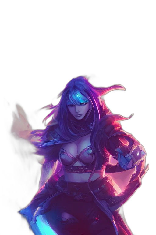 sword, dragon, dress, fantasy art, cyberpunk, concept art, anime, neon lights transparent PNG cut-out