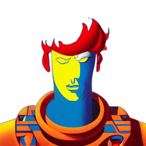 robot, face, crown, staff, pixel art, 3d render, concept art, comic book art transparent PNG cut-out