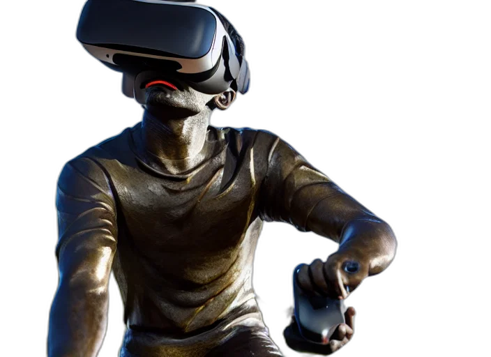 robot, 3d render, concept art, photo, still, bronze, statue, man transparent PNG cut-out