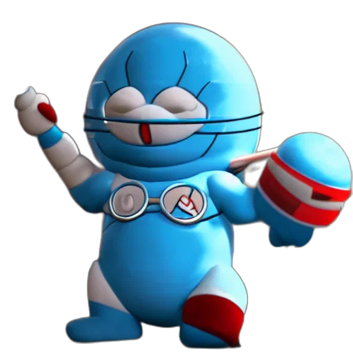 robot, staff, weapon, concept art, 3d render, cartoon, pixel art, blue transparent PNG cut-out