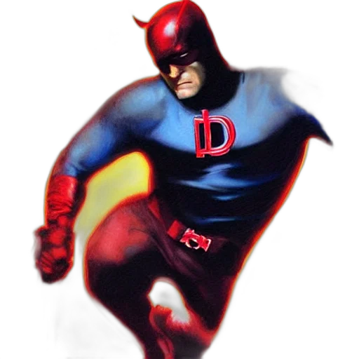 comic book art, concept art, 3d render, photorealistic, red, daredevil, painted, drew transparent PNG cut-out
