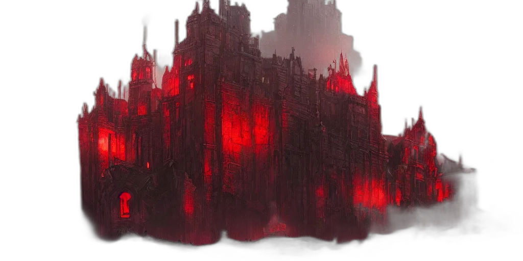 building, crown, concept art, fantasy art, cyberpunk, 3d render, fog, fire transparent PNG cut-out