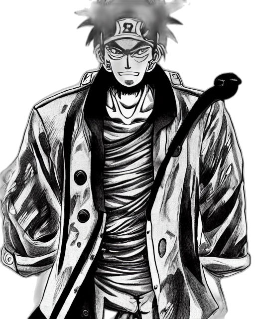 jacket, cartoon, comic book art, concept art, pencil sketch, monochrome, dark, highly transparent PNG cut-out