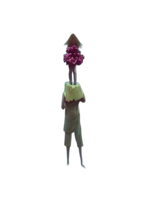 staff, creature, flower, hat, concept art, 3d render, pixel art, fantasy art transparent PNG cut-out