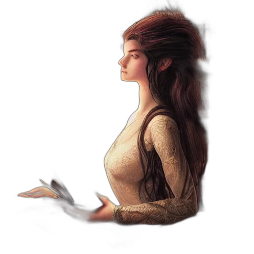 dress, hair, face, staff transparent PNG cut-out