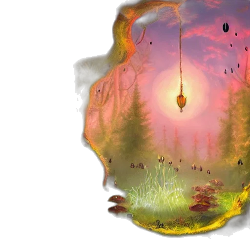 concept art, fantasy art, watercolor, 3d render, fog, forest, fire, outer space transparent PNG cut-out
