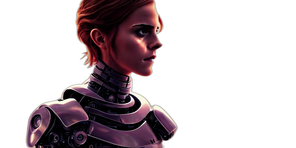 robot, face, concept art, comic book art, cyberpunk, photorealistic, emma, watson transparent PNG cut-out