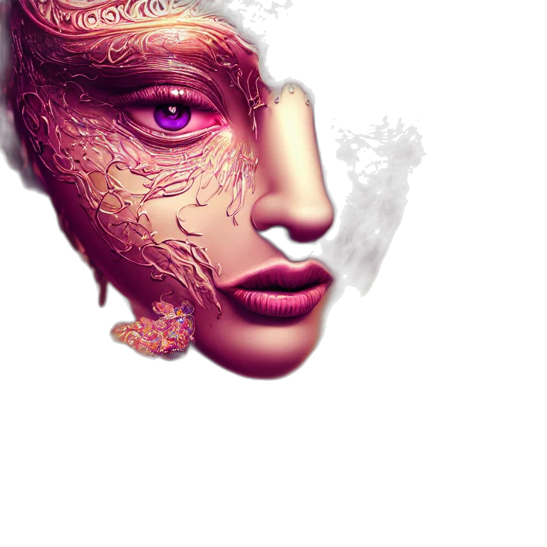 mask, face, crown, photorealistic, fantasy art, 3d render, concept art, outer space transparent PNG cut-out