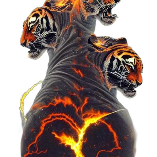 animal, creature, concept art, comic book art, fantasy art, 3d render, fire, two transparent PNG cut-out