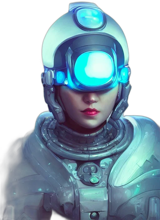 robot, face, mask, staff, cyberpunk, concept art, vaporwave, fantasy art transparent PNG cut-out