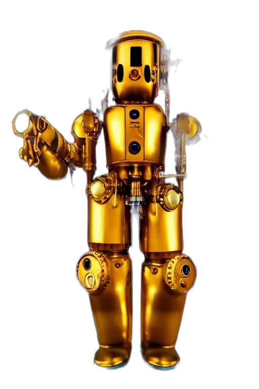 robot, staff, weapon, animal, 3d render, concept art, golden, portrait transparent PNG cut-out