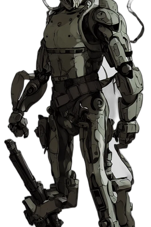 robot, weapon, concept art, pixel art, cyberpunk, comic book art, earth tones, green transparent PNG cut-out