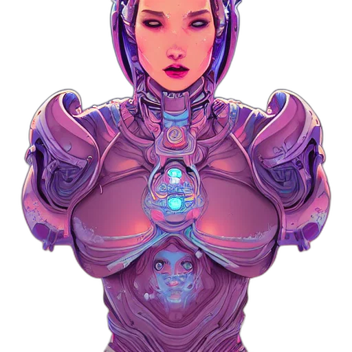robot, face, dress, cyberpunk, vaporwave, concept art, fantasy art, outer space transparent PNG cut-out