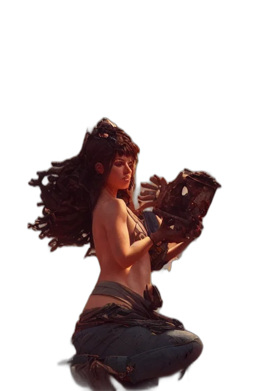 dress, hair, creature, weapon transparent PNG cut-out
