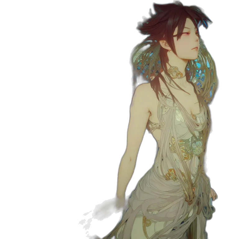 dress, staff, jewelry, creature, concept art, fantasy art, pixel art, watercolor transparent PNG cut-out