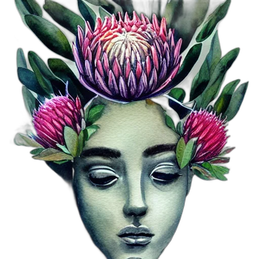 crown, flower, mask, face, watercolor, photorealistic, fantasy art, concept art transparent PNG cut-out