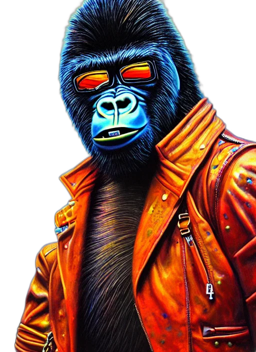 jacket, animal, mask, photorealistic, comic book art, concept art, oil painting, neon transparent PNG cut-out